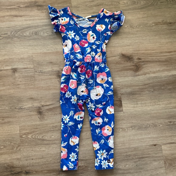 5T Tea Collection Blue Floral Flower Girls Jumpsuit One Piece - Picture 5 of 6